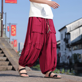 风O亚麻棉麻冰感折褶小众设计宽松阔腿裤男K229-P78控98，男装休闲裤，电商A005