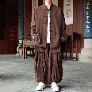新中式W民族风盘扣麦穗纹灯芯绒外套阔腿裤套装TZ130-P150控178图片