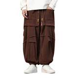 新中式I暗黑明线设计灯芯绒折褶小众设计阔腿裤水桶K203-P75控88，男装休闲裤，电商A005