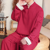 新中式D斜襟盘扣亚麻棉麻中山装立领衬衫夹克外套JK23-P98控118，男装夹克，电商A005