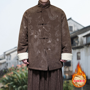 新中式T斜领盘扣龙纹暗花灯芯绒羊羔毛夹克棉衣服JK19-P135控158图片