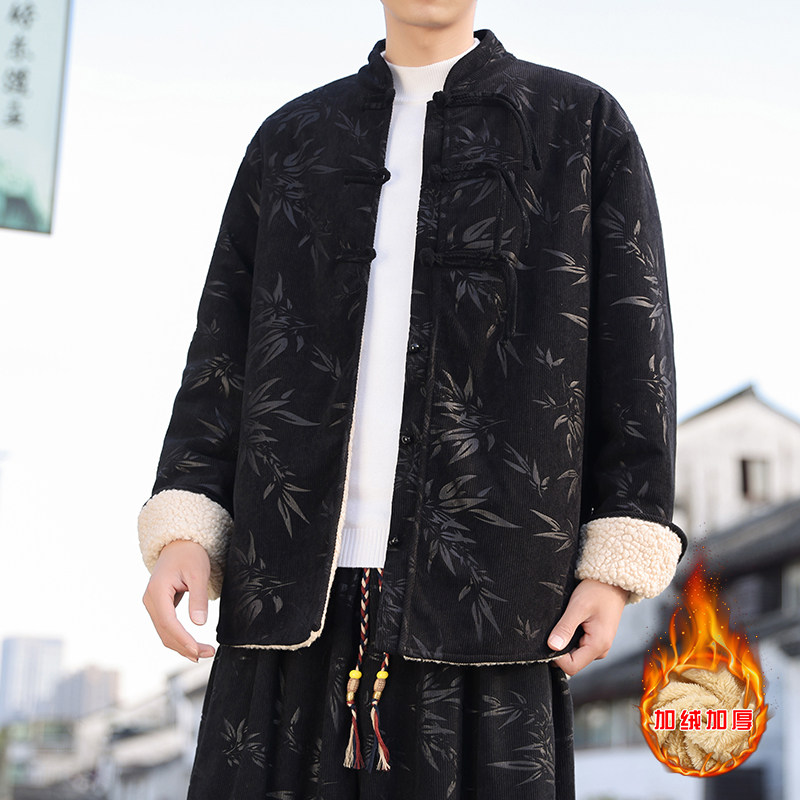 新中式F盘扣树叶暗花灯芯绒羊羔毛夹克棉衣外套男JK17-P135控158,男装夹克,电商A005