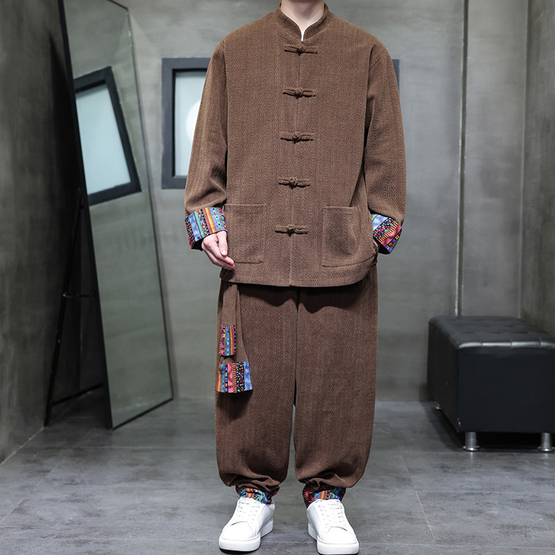 新中式F民族风麦穗纹灯芯绒夹克外套舞蹈套装男TZ129-P150控178,男装夹克,电商A005