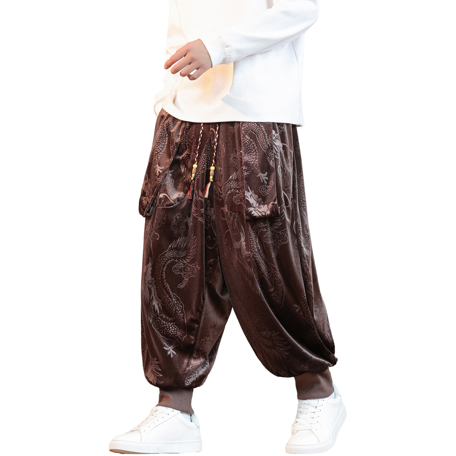 风C小众设计金丝绒龙纹九分裤哈伦裤飞鼠裤K259-P68控88,男装休闲裤,电商A005