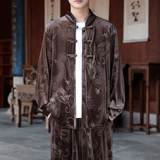 新中式V盘扣小众设计龙纹暗花金丝绒衬衫夹克外套男JK27-P68控88，男装夹克，电商A005