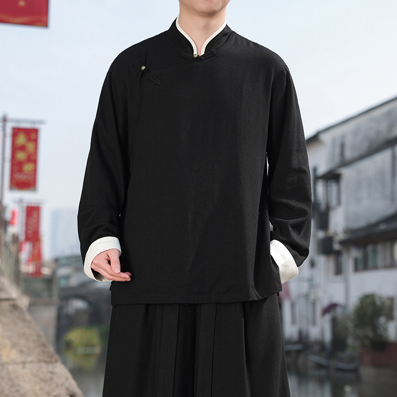 新中式H斜襟盘扣亚麻棉麻中山装立领衬衫夹克外套JK23-P98控118图片