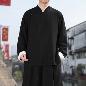 新中式H斜襟盘扣亚麻棉麻中山装立领衬衫夹克外套JK23-P98控118图片