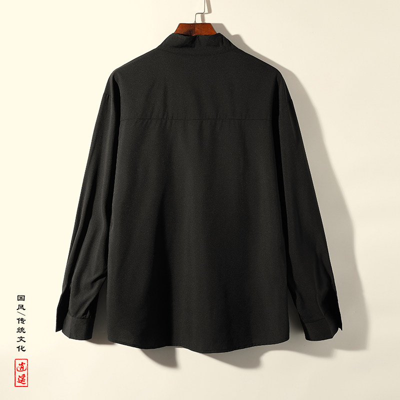 风I暗黑小众设计冰丝盘扣不规则个性黑色衬衫CS10-P65控88,男装衬衫,电商A005