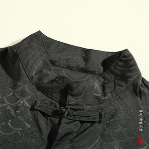 风A新中式缎面提花云海暗纹立领盘扣短袖冰丝衬衫CS70-P70控98图片