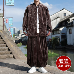 新中式D民族风盘扣金丝绒龙纹夹克外套阔腿裤套装TZ172-P143控168,男装休闲套装,电商A005