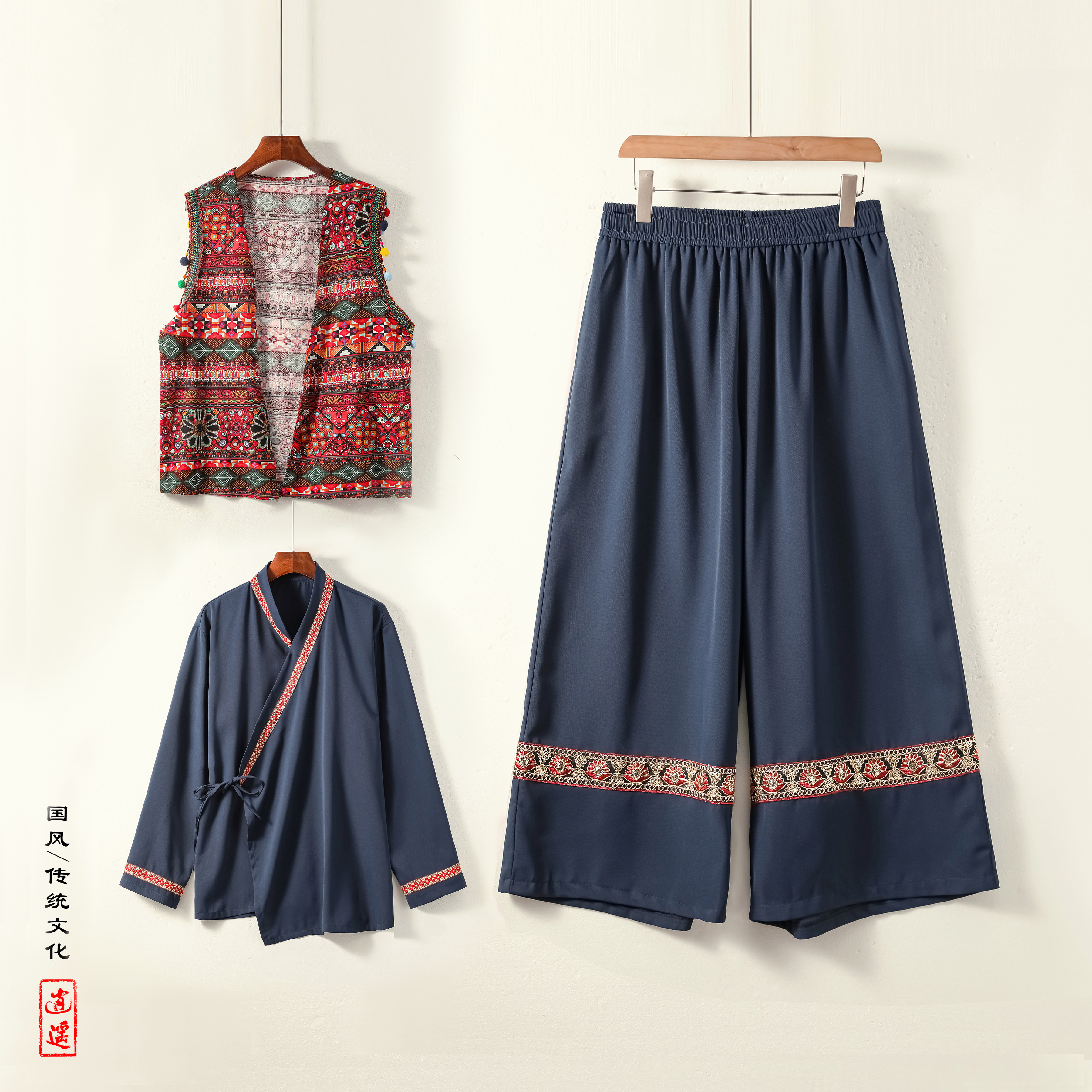 男女春季风苗族演出舞蹈个性服装套装TZ186三件套-P173控198，男装休闲套装，电商A005