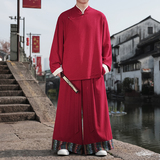 民族风D斜襟盘扣亚麻棉麻衬衫夹克阔腿裤套装TZ153-P186控208，男装衬衫，电商A005