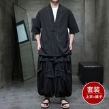 风C冰丝盘扣明线开衫外套折褶阔腿裤男套装男TZ161-P130控158，男装休闲套装，电商A005