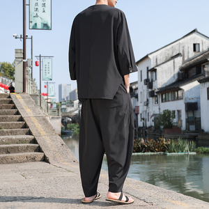 风B纽扣冰丝风古风t恤男T廓形哈伦裤男TZ63-P110控138图片