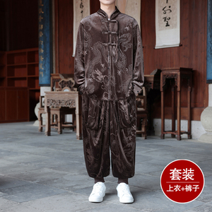 新中式M盘扣龙纹金丝绒外套男哈伦裤飞鼠裤套装男TZ182-P136控158图片