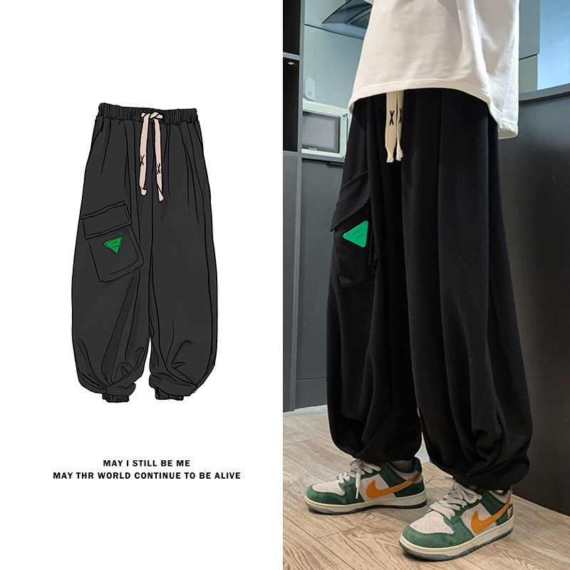 美式高街大口袋A小众设计华夫格工装裤篮球运动裤男K87-P68 控88图片