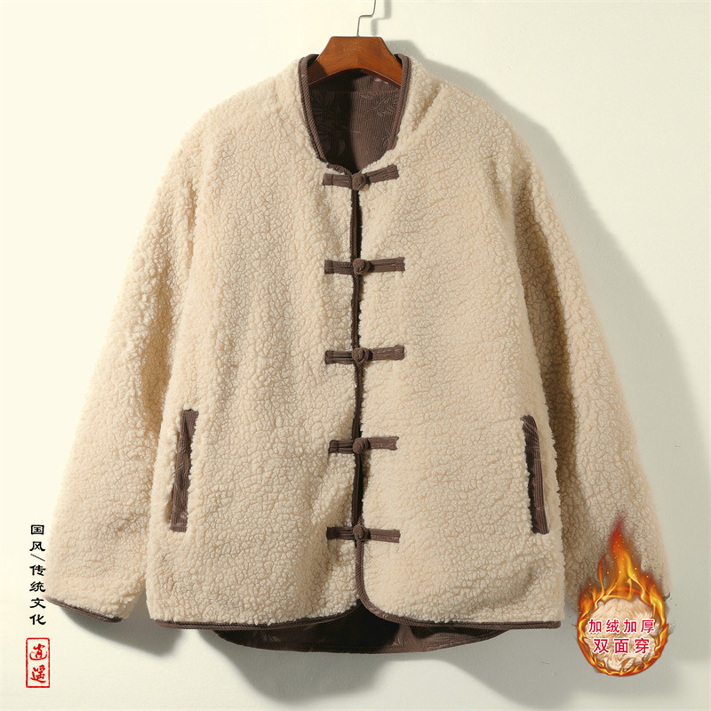新中式M树叶灯芯绒羊羔毛加绒加厚双面穿棉服夹克JK15-P135控158,男装夹克,电商A005