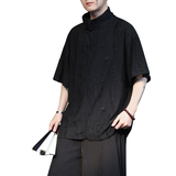 风F新中式风高领盘扣破洞镂空乞丐装冰丝t恤T35-P68控88，男装T恤，电商A005