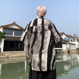 改良风A新中式水墨渐变条纹冰丝衬衫裙裤男套装TZ92-P126控148，男装衬衫，电商A005
