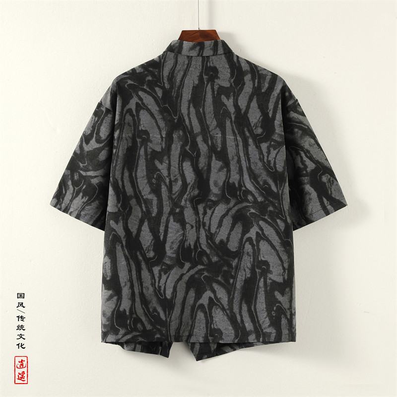 新中式F风盘扣小众设计扎染链条泼墨暗纹衬衫男CS38-P65控88,男装衬衫,电商A005