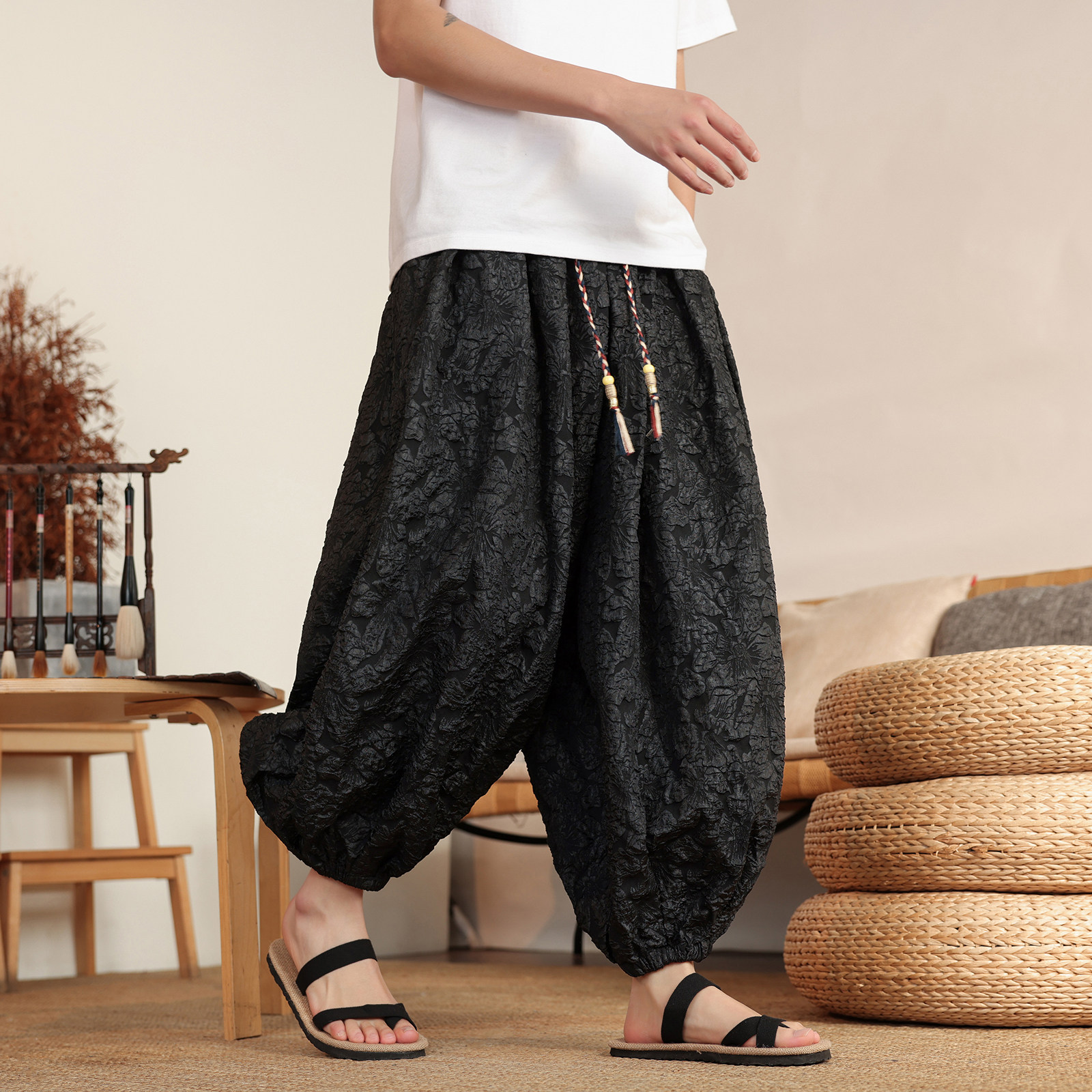 2026春夏风D凹凸感提花九分裤男长裤灯笼束脚裤K282-P58控78，男装休闲裤，电商A005