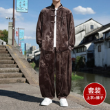 盘扣小众设计E龙纹金丝绒夹克阔腿裤风套装男TZ179-P136控158，男装休闲套装，电商A005