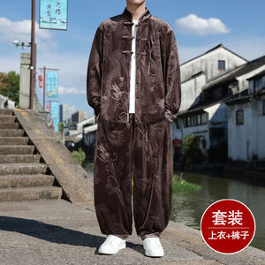 盘扣小众设计F龙纹金丝绒夹克阔腿裤风套装男TZ179-P136控158图片