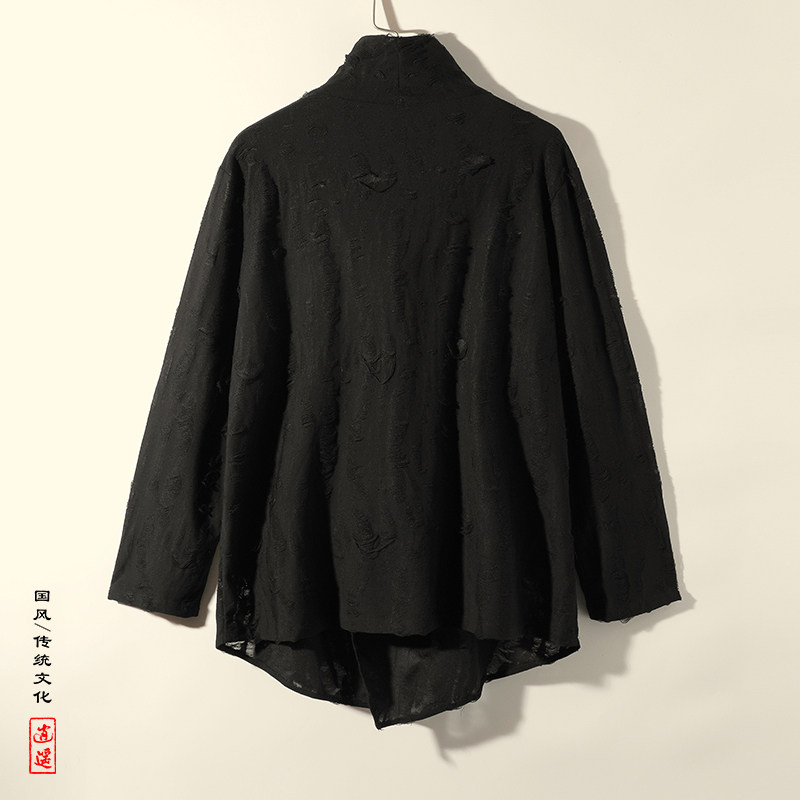 风M暗黑小众设计乞丐破洞高堆领不规则风衣t恤F02-P68控88,男装T恤,电商A005