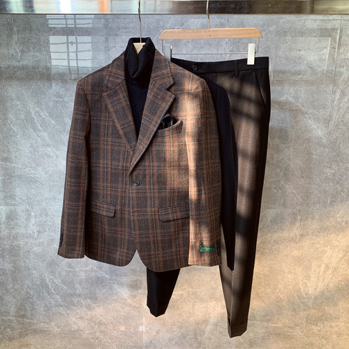 英伦风格子韩版潮流加厚毛呢西服