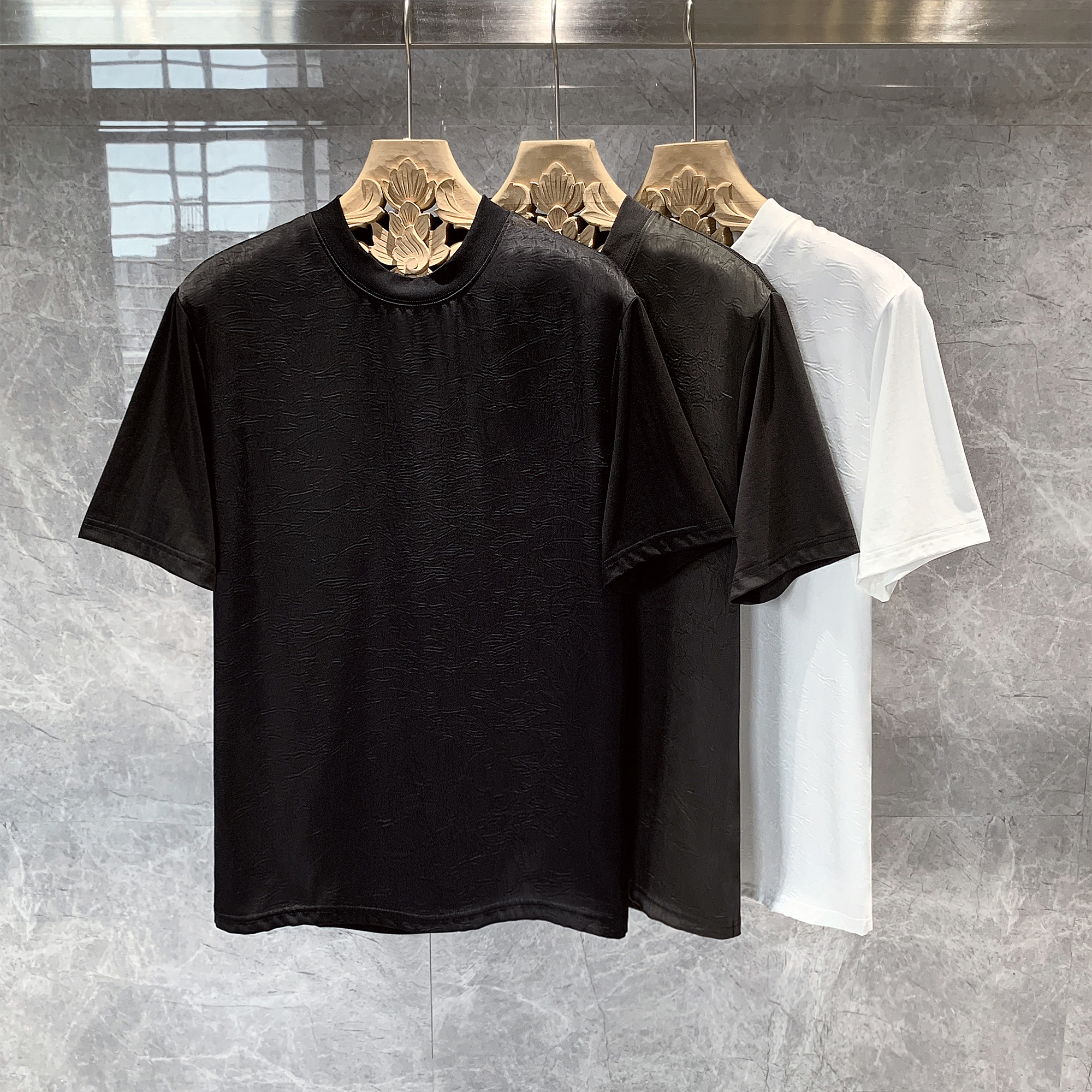 英伦高端上衣醋酸冰丝短袖T恤