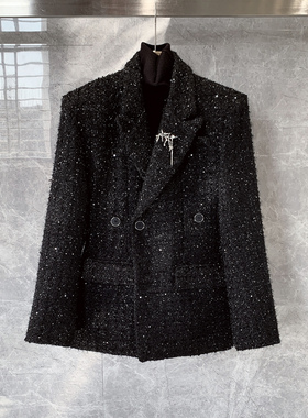 秋冬新款冷淡系高级感小香风西装外套男士韩版休闲痞帅单西服高端