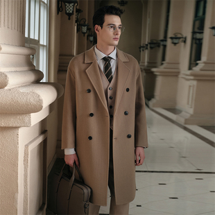 100%纯羊毛双面呢大衣男中长款双排扣高端秋冬无羊绒呢子风衣外套