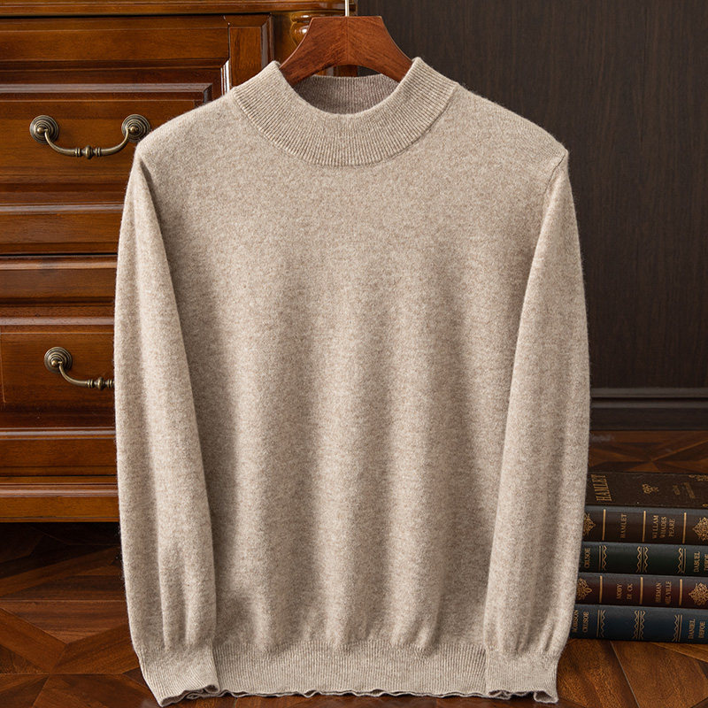 秋冬季新款男士羊毛衫纯色半高领羊绒针织衫宽松套头毛衣百搭打底