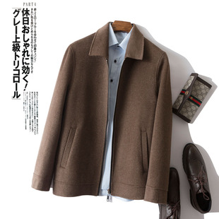 冬季双面羊绒外套 100%羊毛呢子大衣 男士翻领短款中年双面呢夹克