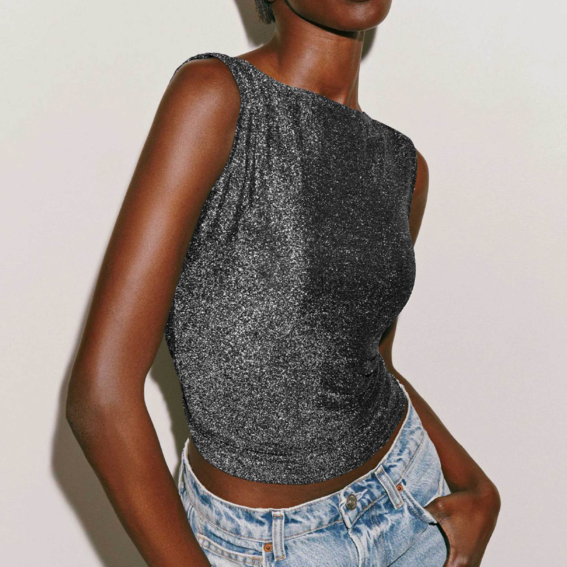 圆领修身辣妹上衣亮丝背心内搭