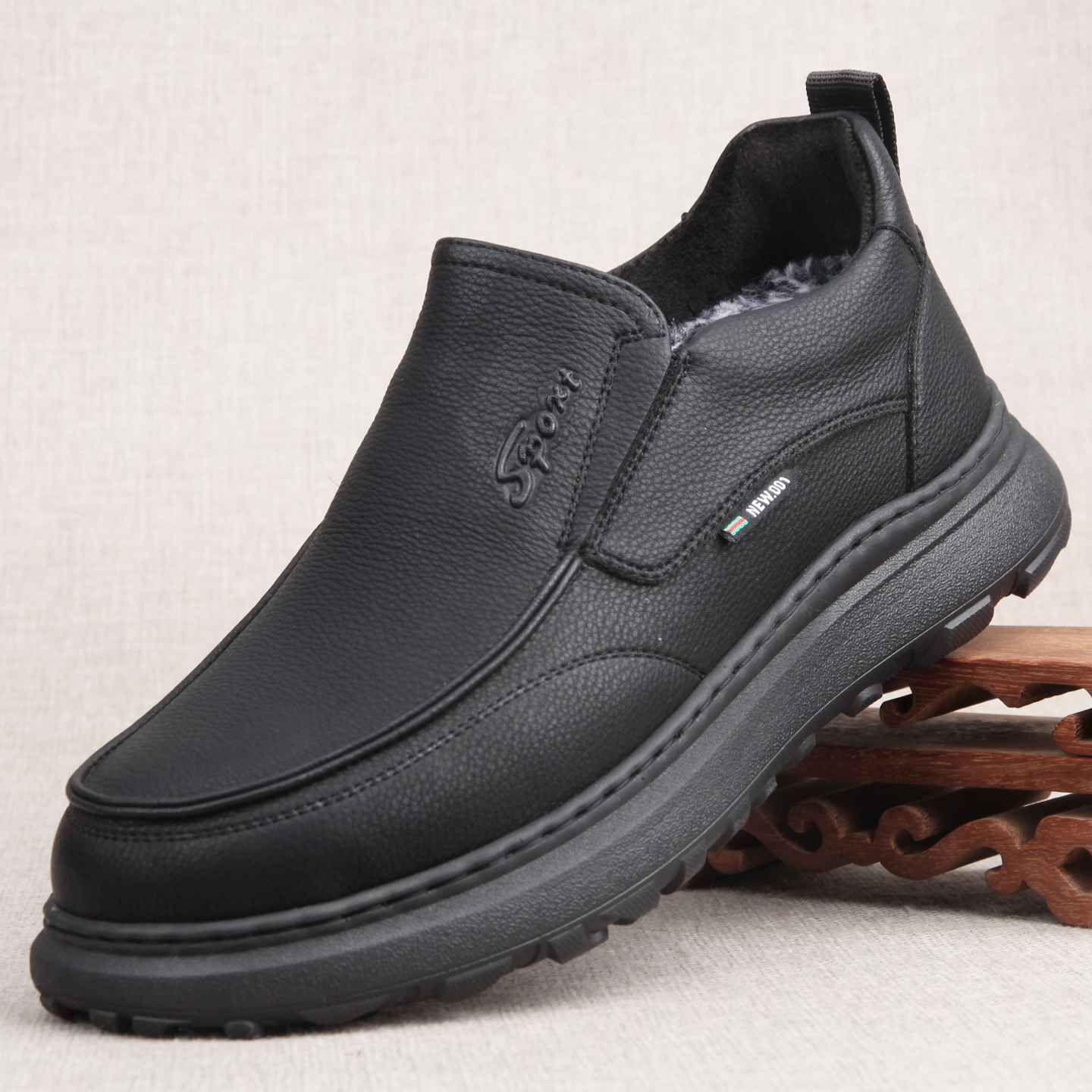 冬季加厚保暖男棉鞋仿皮面