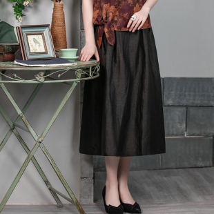 蝶恋 大摆裙日常穿女裙 香云纱半身裙松紧腰A字裙崔万志中长款