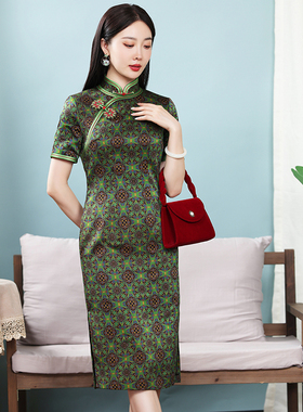 蝶恋 柳梢头 真丝旗袍高端香云纱改良年轻款崔万志旗袍连衣裙女