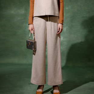 崔万志休闲长裤 国风中式 女 阔腿裤 蝶恋绵羊毛呢保暖松紧腰直筒裤