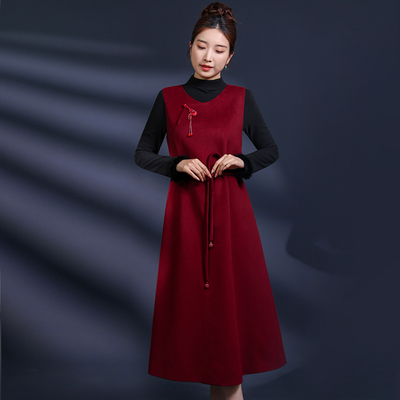 蝶恋绵羊毛中式背心连衣裙