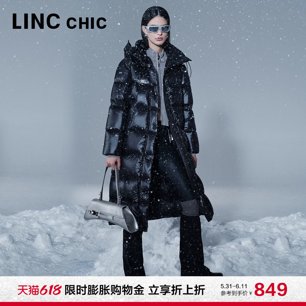 LINC金羽杰加厚长款羽绒服女冬季新款都市机能感面包羽绒服6208Y
