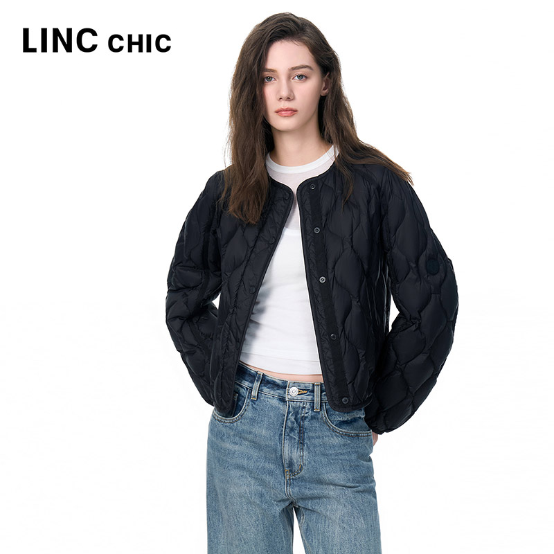 LINCCHIC金羽杰2025年秋季新款外套圆领超轻短款轻薄羽绒服女1008