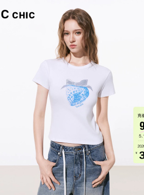 LINCCHIC金羽杰2026年夏季新品简约印花短袖圆领T恤女S262TS236Y