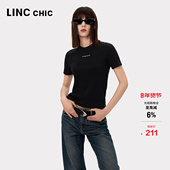 圆领百搭修身 LINC金羽杰正肩短袖 女T恤夏字母印花半袖 T恤女TS463Y