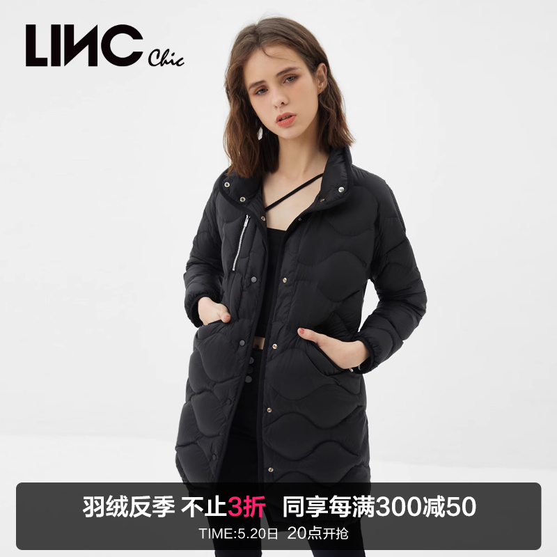 LINCCHIC金羽杰羽绒服女衬衫式中长款轻薄羽绒服女外套Y21806044