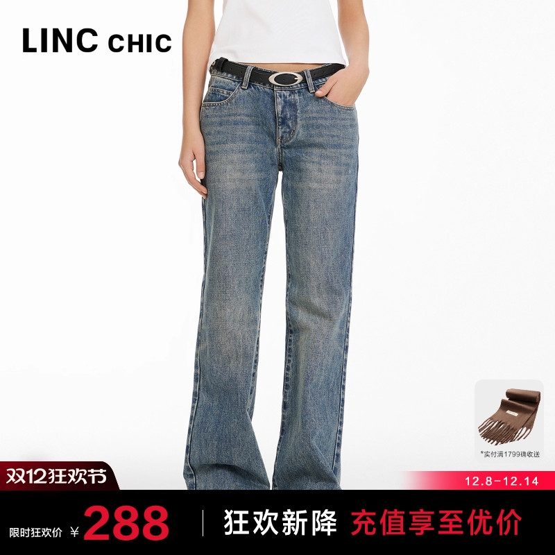 美式低腰直筒阔腿牛仔裤