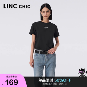 LINCCHIC金羽杰t恤女2023新款精致字母印花短袖女T恤S233TS435Y