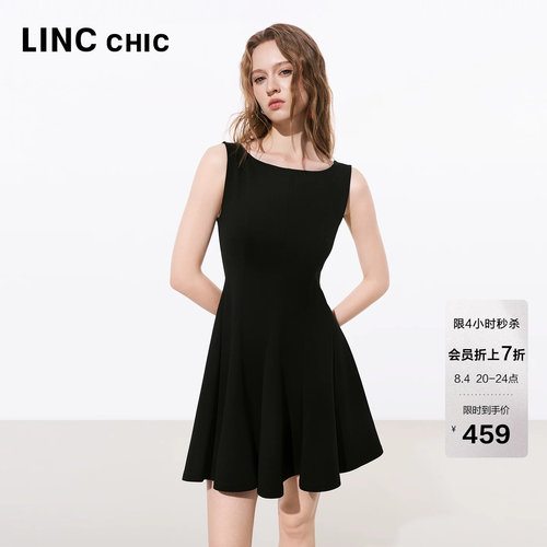 LINC金羽杰2026年夏季新品无袖美背针织小黑裙高腰显瘦KD332Y