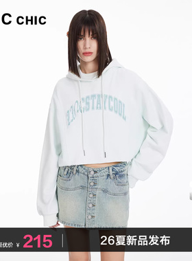 LINCCHIC金羽杰短款卫衣落肩学院哥特感连帽卫衣女款S241HD158Y