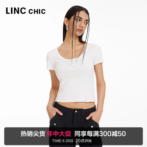 LINCCHIC金羽杰2024年夏季新品机能感U领半袖T恤女S242FK357Y